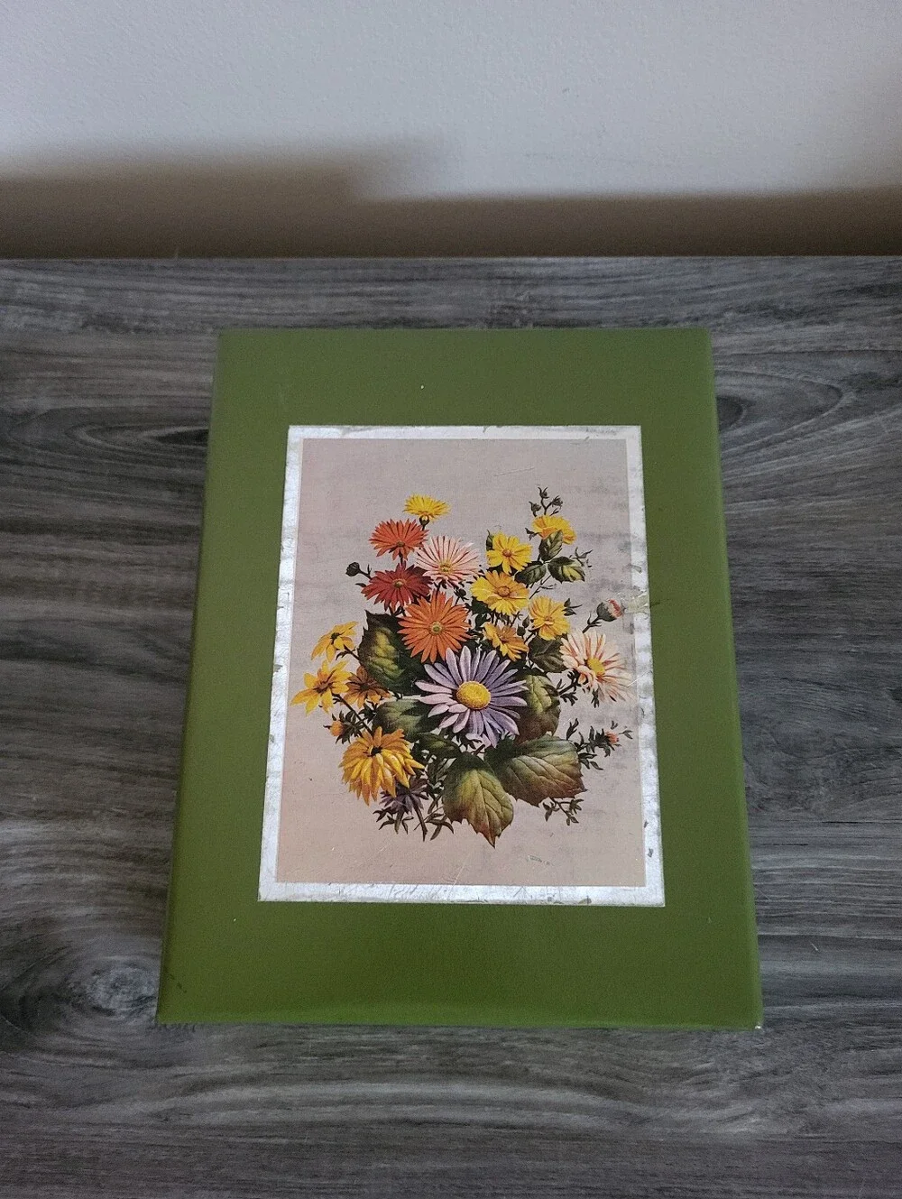 Vintage Floral Stationary Storage Drawer Box Green Yellow